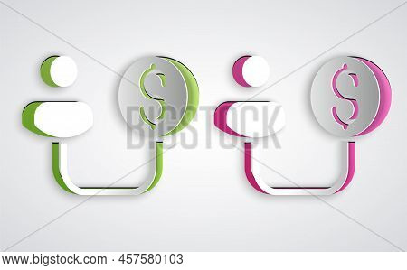 Paper Cut Human And Money Icon Isolated On Grey Background. Concept Of Attracting Investments. Big B