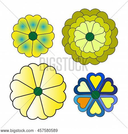 Icon With Different Flowers. Doodle Button With Different Flowers. Vector Illustration. Stock Image.
