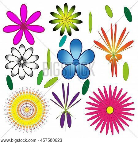 Icon With Different Flowers. Doodle Button With Different Flowers. Vector Illustration. Stock Image.