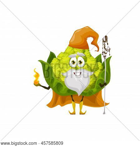 Vegetable Magician Romanesco Cauliflower Witch, Wizard Fairy Cartoon Character With Stick, In Fairy 