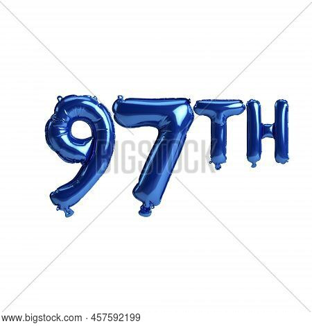 3d Illustration Of 97th Blue Balloons Isolated On White Background
