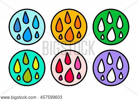 Falling Rain Drops Set Of Logotype Icon In Cartoon Doodle Style Hand Drawn