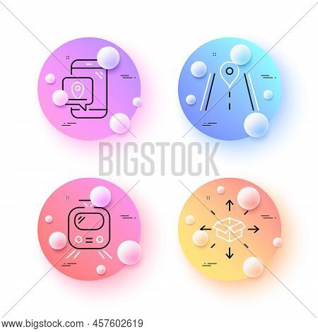 Train, Parcel Delivery And Road Minimal Line Icons. 3d Spheres Or Balls Buttons. Pin Marker Icons. F