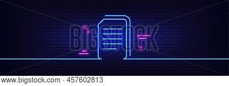 Neon Light Glow Effect. Copy Documents Line Icon. Copying Files Sign. Paper Page Concept Symbol. 3d 
