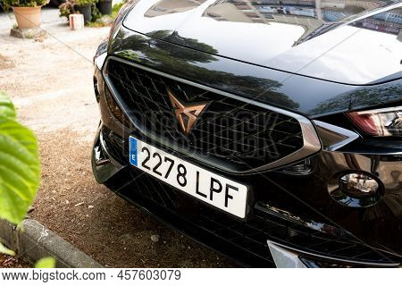 Tarragona, Spain - June 01, 2022: The Seat Cupra Logo On A Car In Black Close-up.