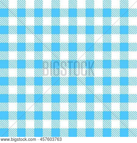 Gingham Pattern. Blue Checkered Plaid And Tablecloth. Seamless Background For Picnic, Pastel And Clo