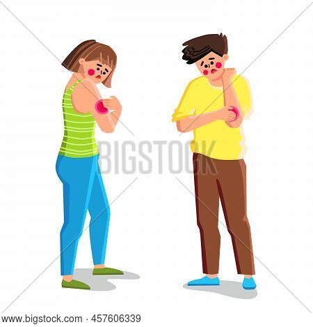 Skin Itchy Vector. Eczema Itch, Allergy Rash, Vfn Woman Scratch Skin Itchy Character. People Flat Ca