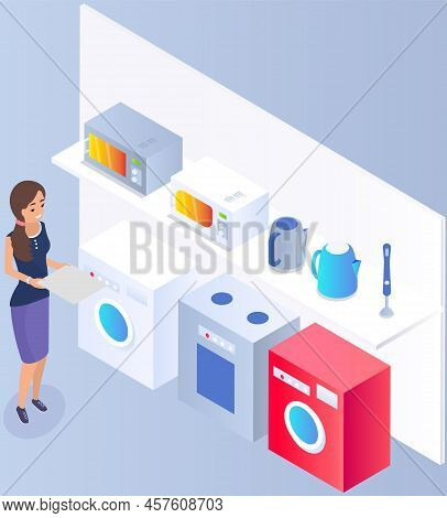 Professional Designer Working With Modern Kitchen Interior. Woman Creates Design Of Room. Female Cha