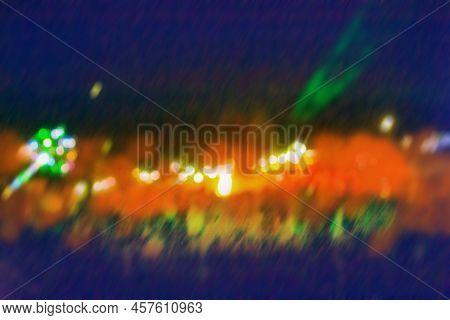 Urban Night Walk Blurred Background. Abstract Night Motion Blurred City View.