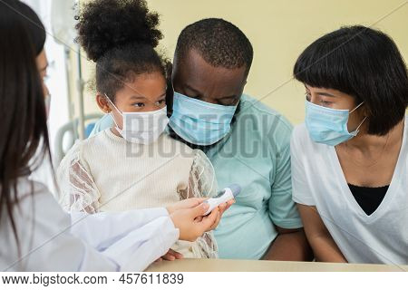 Asian Woman Pediatrician Doctor Hold Stethoscope For Exam A Little Girl Patient And Heck Heart Lungs