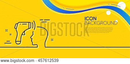 Electronic Thermometer Line Icon. Abstract Yellow Background. Temperature Scanner Sign. Fever Measur