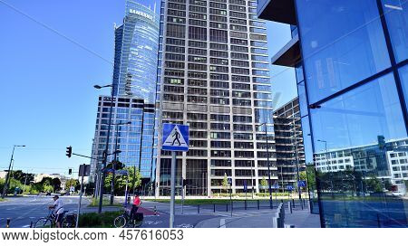 Warsaw, Poland. 3 July 2022. Roundabout Daszynski. Skyscrapers In The Financial District Of Downtown