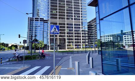 Warsaw, Poland. 3 July 2022. Roundabout Daszynski. Skyscrapers In The Financial District Of Downtown