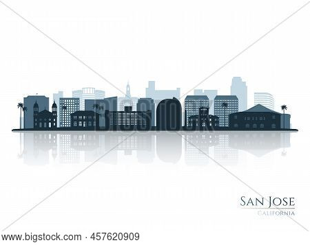 San Jose Skyline Silhouette With Reflection. Landscape San Jose, California. Vector Illustration.