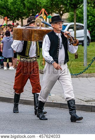 Straznice, Czech Republic - June 25, 2022 International Folklore Festival. Two Men In Folk Costumes 