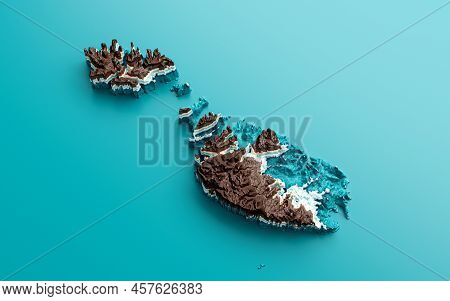 Topographic Malta Map Hypsometric Malta Elevation Tint Spectral Shaded Relief Map 3d Illustration