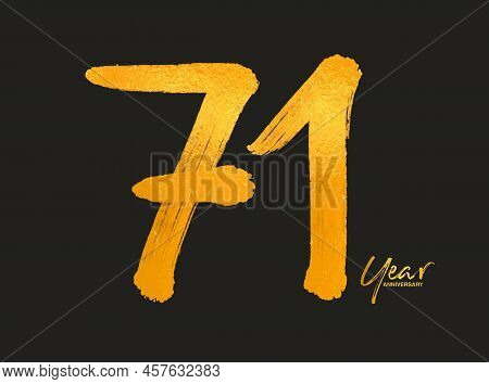 Gold 71 Years Anniversary Celebration Vector Template, 71 Years  Logo Design, 71th Birthday, Gold Le