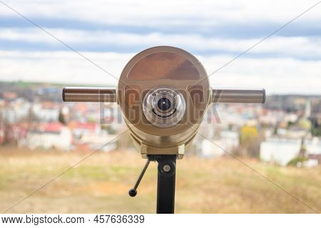 Stationary Binoculars For The Observation Deck. Spyglass For Observation