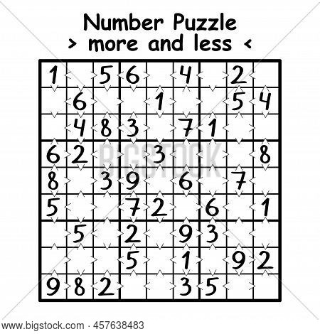 Number Puzzle More And Less For Kids And Adults Vector Illustration