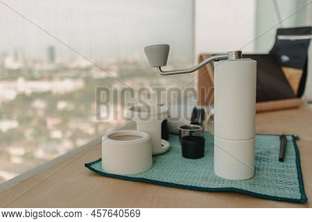 Steps And Equipments Of Making French Press Coffee.