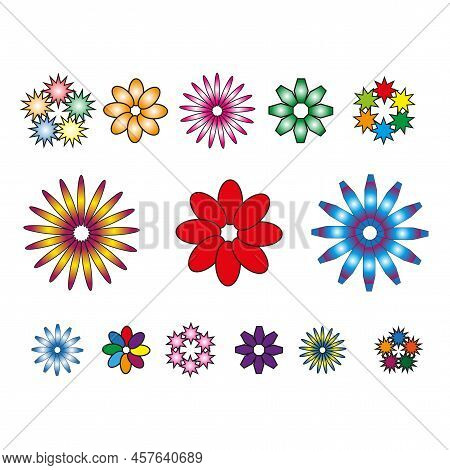 Icon With Different Flowers. Doodle Button With Different Flowers. Vector Illustration. Stock Image.