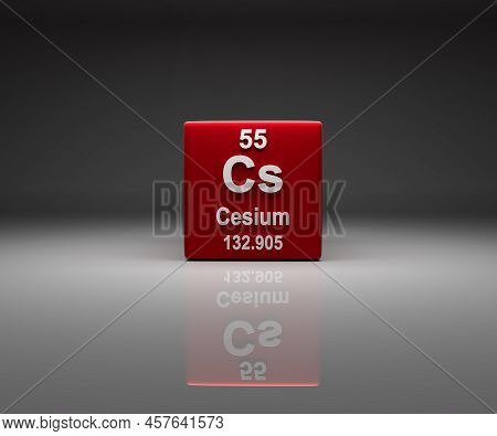 Cube With Cesium Number 55 Periodic Table, 3d Rendering
