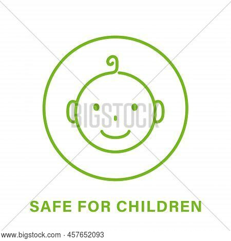 Safe For Children Line Green Icon. Safety Product For Child Outline Pictogram. Kid Friendly Zone Ico