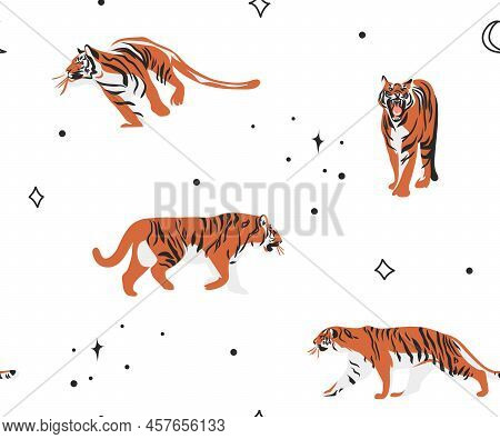 Hand Drawn Vector Abstract Stock Modern Graphic Illustrations, Bohemian Contemporary Seamless Patter