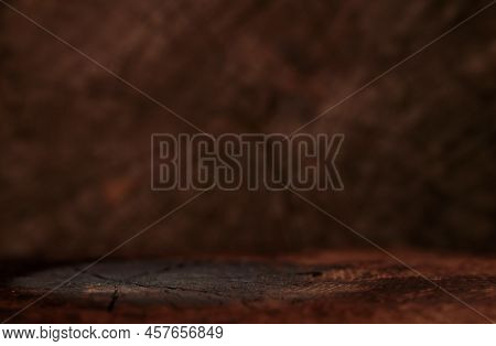 A Place To Display A Product In A Rustic Style. Old Brown Wood. Blank Space.