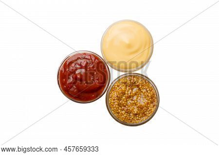 Set Of Bowl With Sauce Isolated On White Backgroundm Top View.
