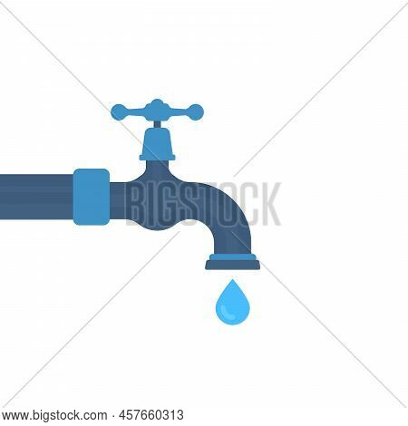 Cartoon Water Tap With Falling Dropwater. Concept Of Leaky Faucet Or Fluid Deficiency In World Or Dr