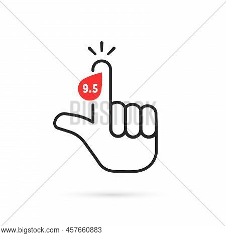 Thin Line Forefinger With High Glucose Level. Concept Of Diagnosis Or Result Or Reaction To Blood Su