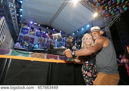 Salvador, Bahia, Brazil - June 26, 2022: People Dancing Forro During A Party In Honor Of Sao Joao In