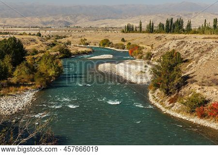 Chu River. Mountain River In Kyrgyzstan. Chuy Province