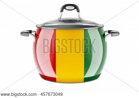 Guinean National Cuisine Concept. Guinean Flag Painted On The Stainless Steel Stock Pot. 3d Renderin