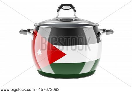 Jordanian National Cuisine Concept. Jordanian Flag Painted On The Stainless Steel Stock Pot. 3d Rend