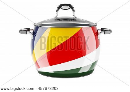 Seychelloise National Cuisine Concept. Seychelloise Flag Painted On The Stainless Steel Stock Pot. 3