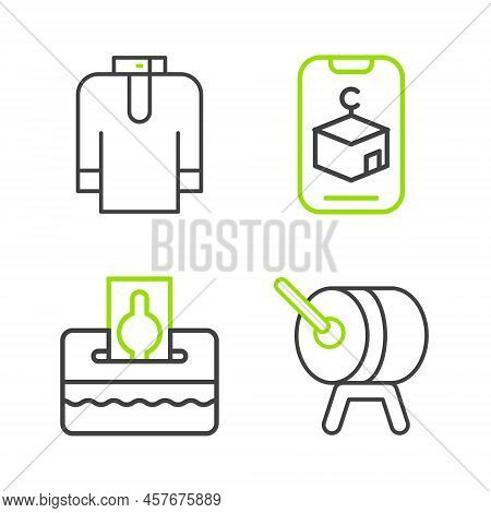 Set Line Ramadan Drum, Donate Or Pay Your Zakat, Star And Crescent And Shirt Kurta Icon. Vector