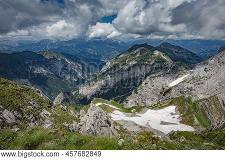 Mountain Hiking Trail Road. Between Italy And Austria: Near Volaia Lake Raunchkofer Mountain (lago D