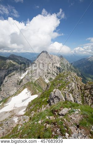 Mountain Hiking Trail Road. Between Italy And Austria: Near Volaia Lake Raunchkofer Mountain (lago D