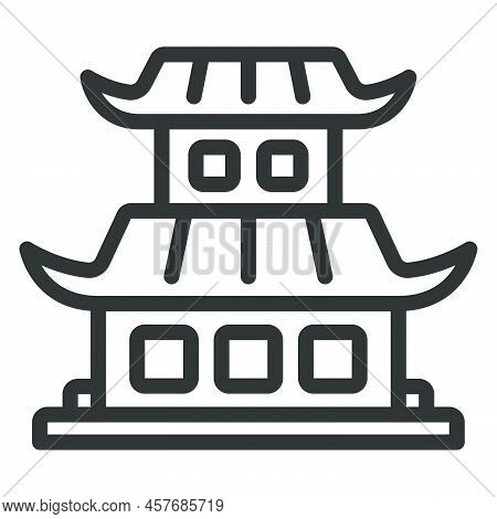 Chinese Style Two Storey House, Chinese Roof - Vector Sign, Web Icon, Illustration On White Backgrou