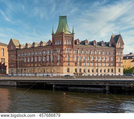 Stockholm, Sweden - June 26 2022: Norstedt Building, Or Norstedtshuset, Overlooking The Vasa Bridge,