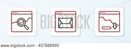 Set Line Financial Growth Decrease, Website With Stocks Market And And Mail Icon. Vector