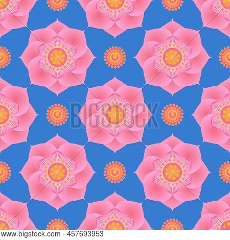 Awesome Lous Seamless Pattern Sacred Lotus Flower Indian Pattern Template Design Vector Illustration