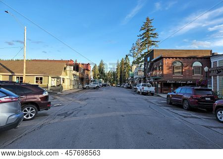 Bigfork, Montana - 6-21-2022 - Street Scene In Downtown Area In Late Afternoon.