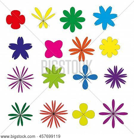 Icon With Different Flowers. Doodle Button With Different Flowers. Vector Illustration. Stock Image.