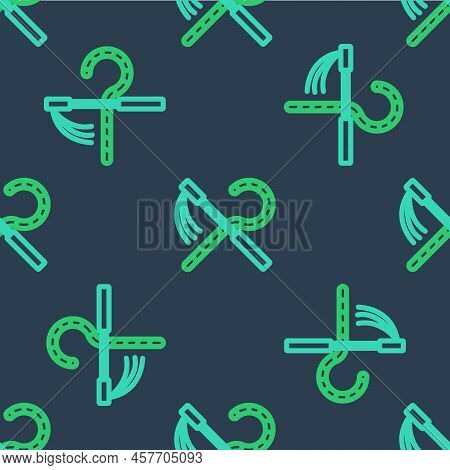 Line Crook And Flail Icon Isolated Seamless Pattern On Blue Background. Ancient Egypt Symbol. Scepte