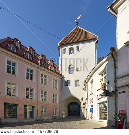 Tallinn, Estonia. July 2022.  View Of The Long Leg Gate Tower In The Old Town