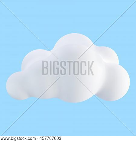 3d White Cloud Isolated On Blue Background. Cartoon Fluffy Cloud Icon. Render Bubble Cute Circle Sha