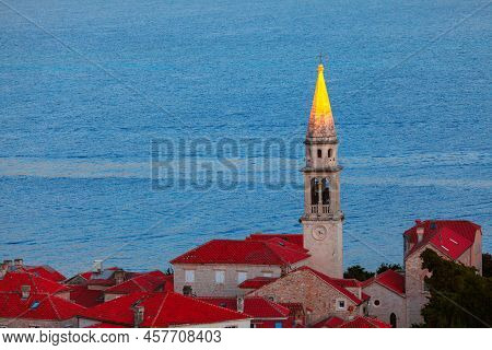 Budva Montenegro Citadela Fortress . Red Rooftops Of Old Coastal Town